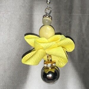 Bright Yellow Semi Precision Stone and soft Ribbon drop Dangle Earrings